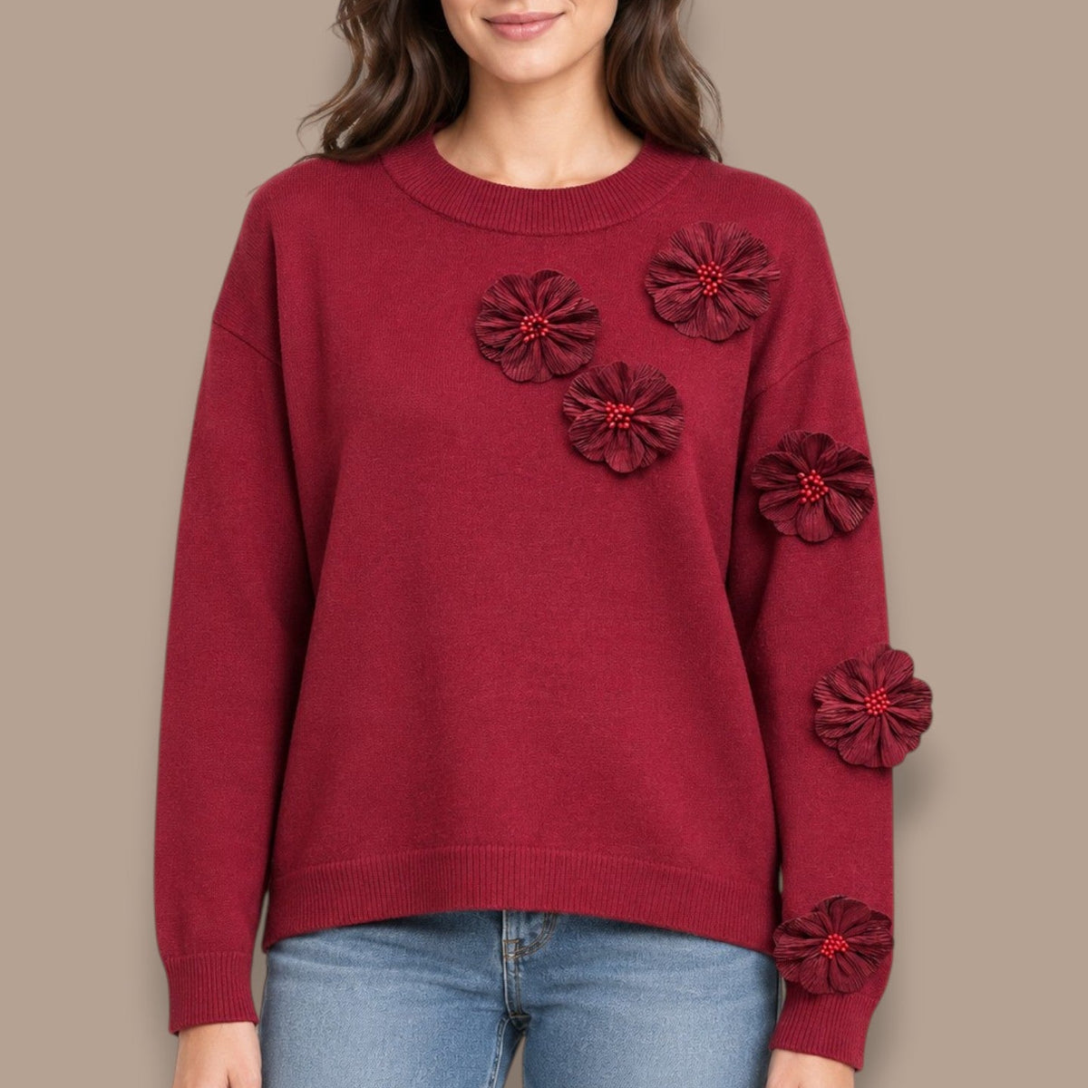 Orly - Dimensional Floral Appliqué Sweater