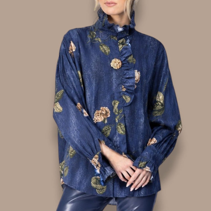 Paolo Tricot - Statement Print Ruffle Collar Blouse