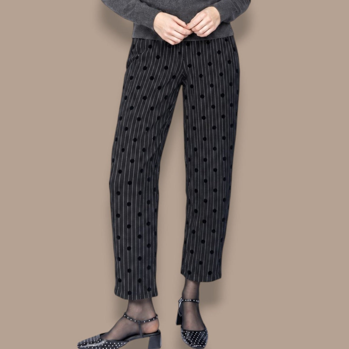 Paolo Tricot - Pinstripe Dot Straight-Leg Pants