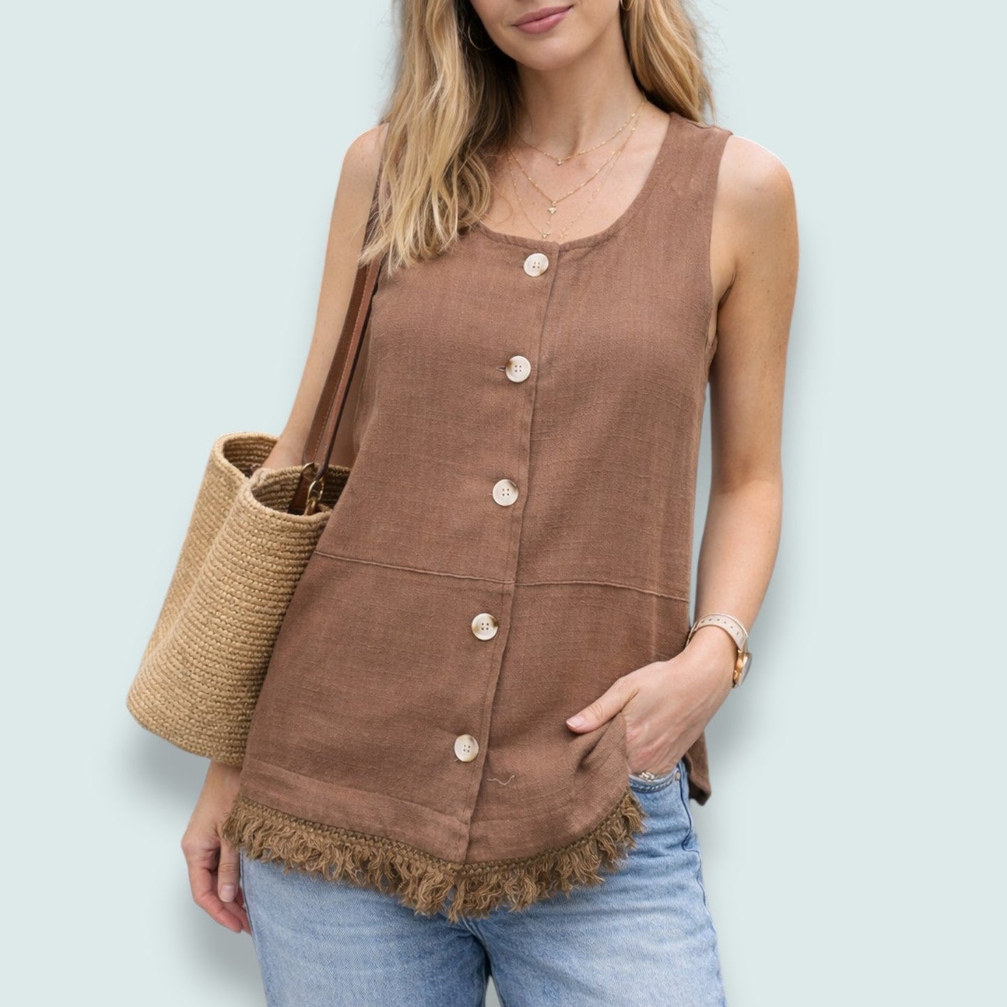 Audrey's - Fringe Button Tank Top