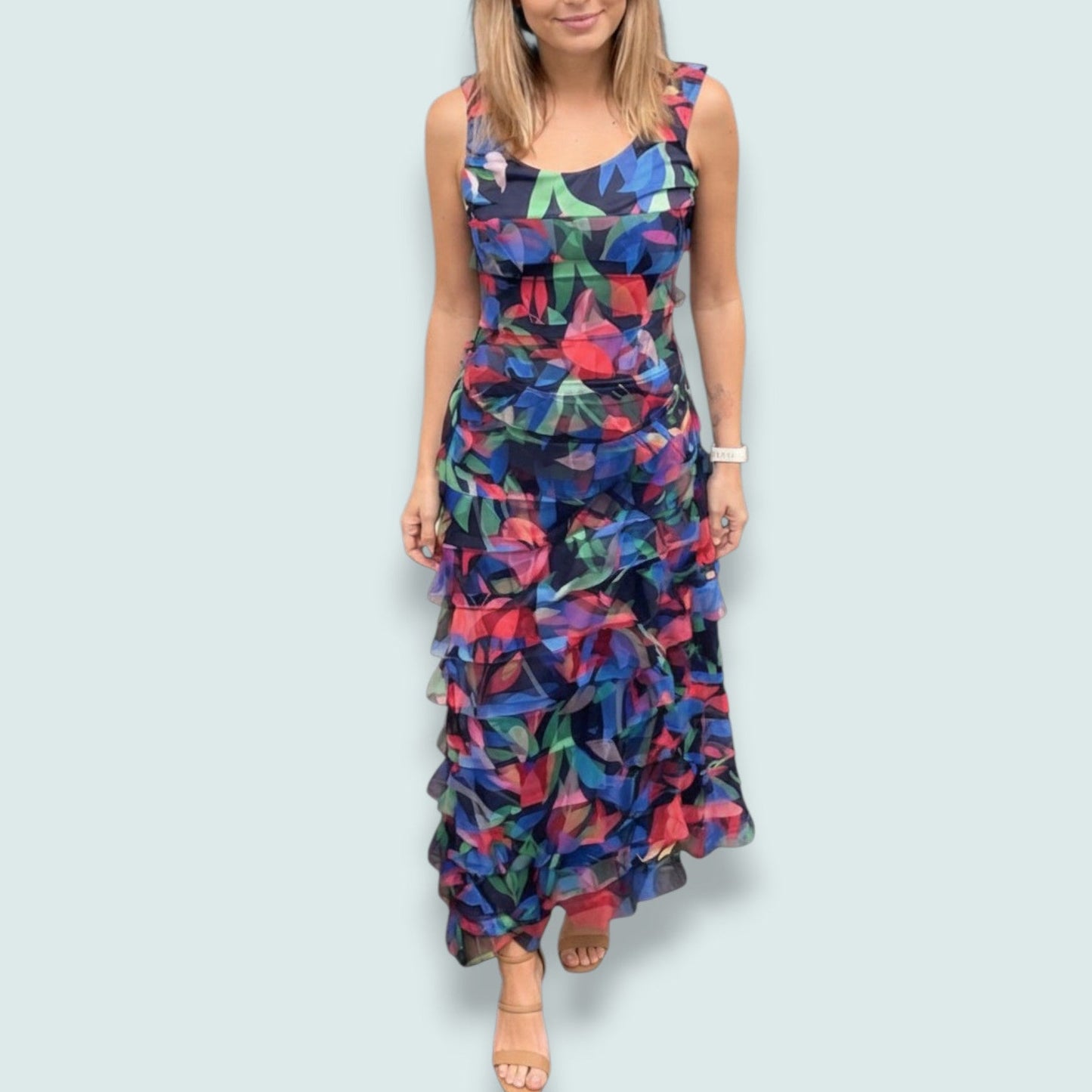 Tango Mango - Vibrant Sheer-Tiered Maxi Dress