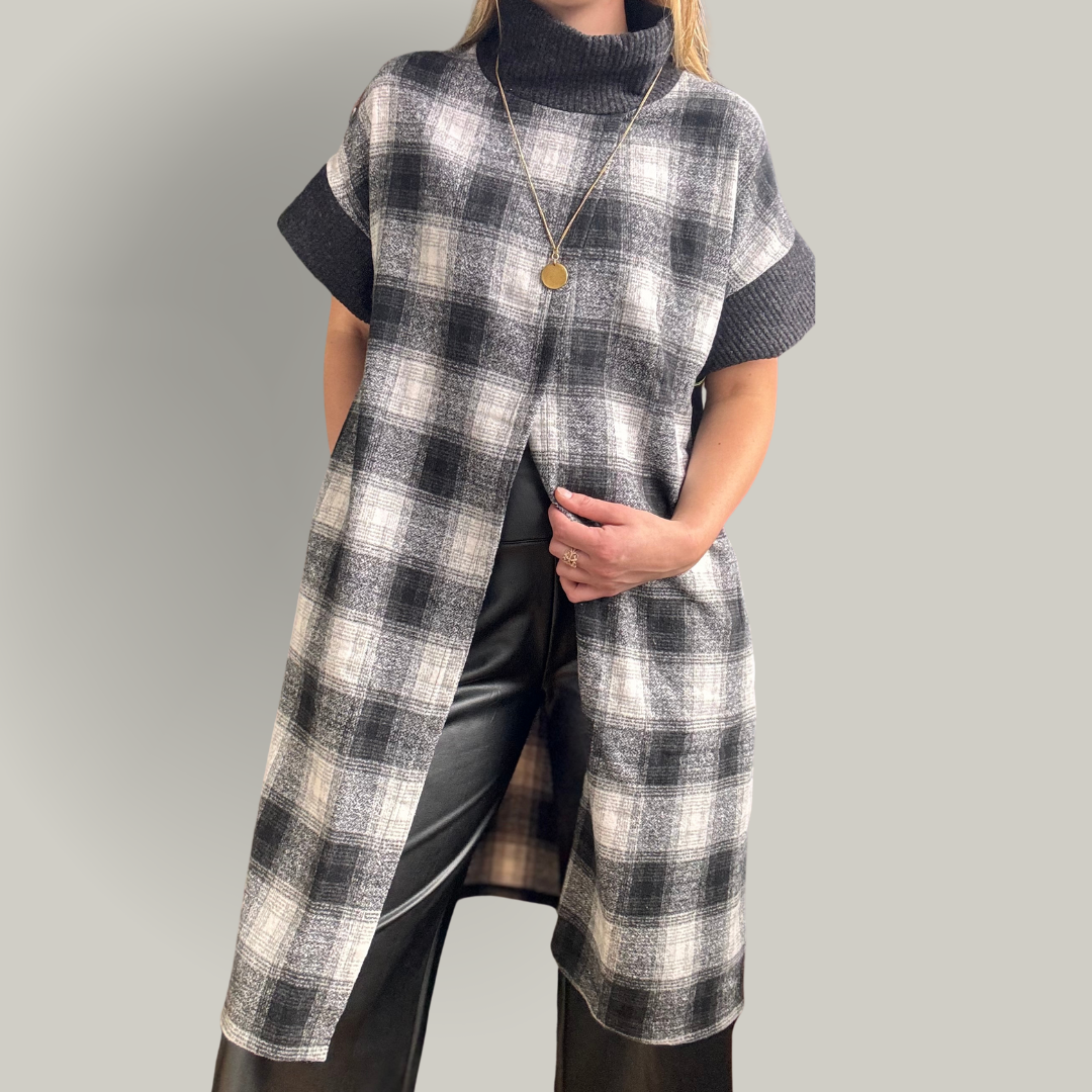 Trisha Tyler - Plaid Slit Front Topper Vest