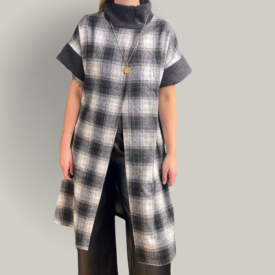 Trisha Tyler - Plaid Slit Front Topper Vest