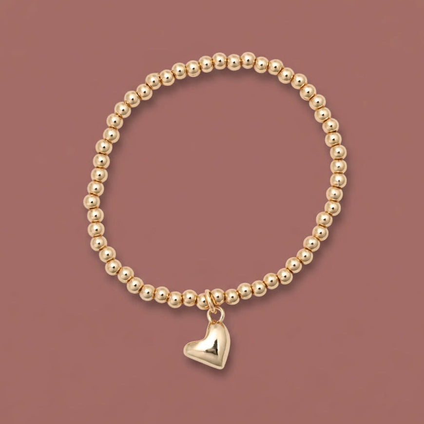 Merx - Delicate Heart Charm Beaded Bracelet