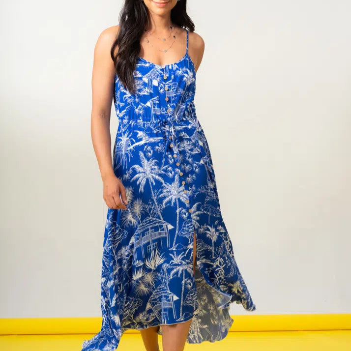 Elena Wang - Patterned Spaghetti Strap Dress
