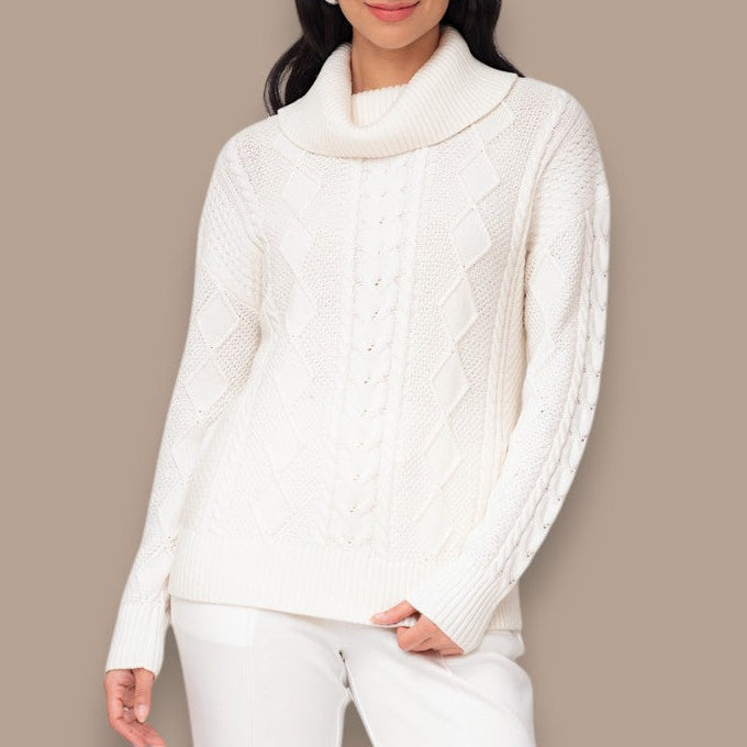 Elena Wang - Cable Knit Cowl Neck Sweater