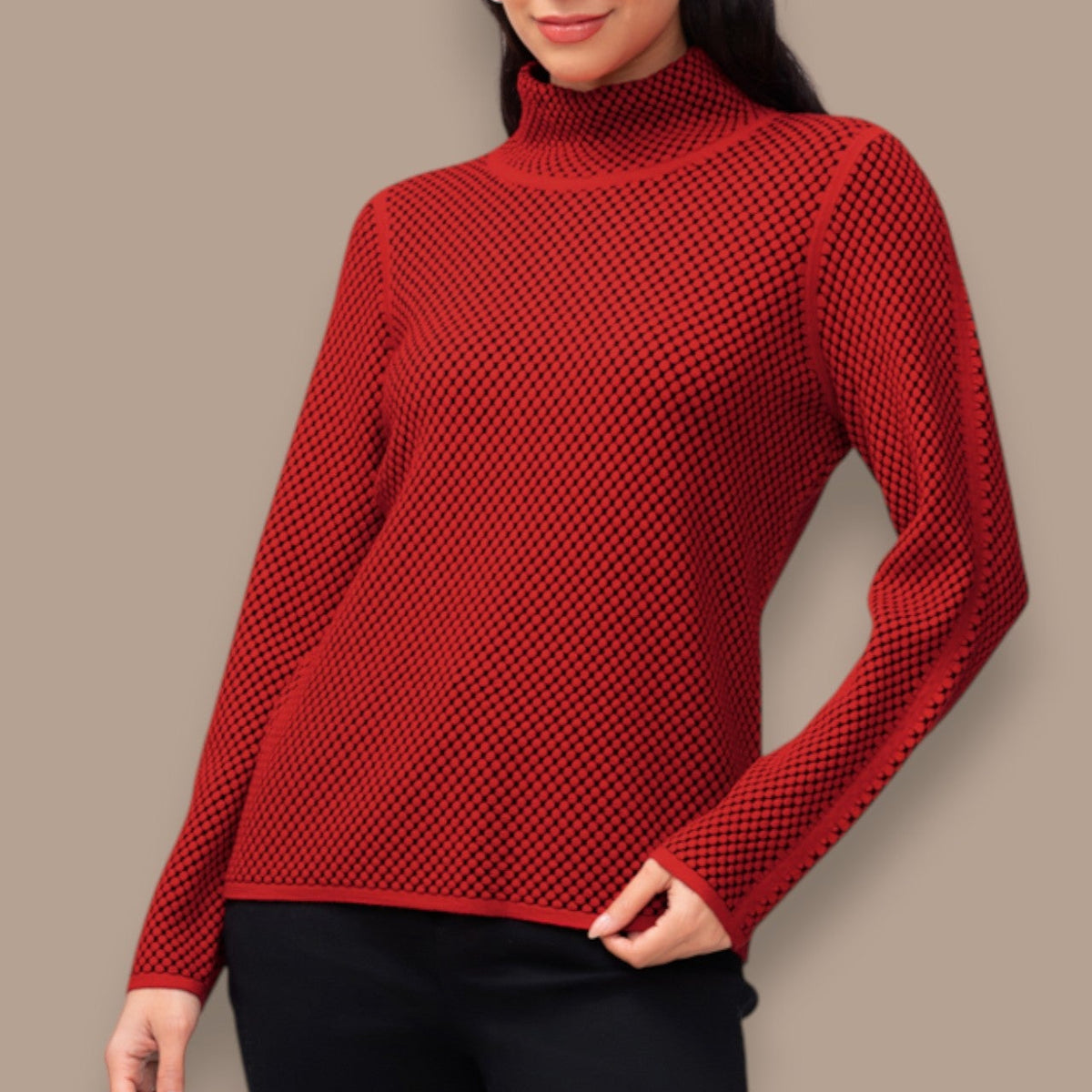 Elena Wang - Two-Tone Textured Mock Neck Sweater