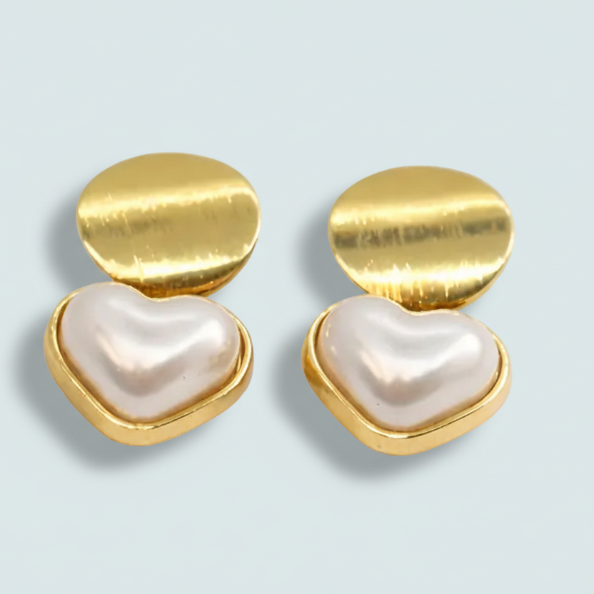 Audrey's - Golden Glow Pearl Heart Stud Earrings