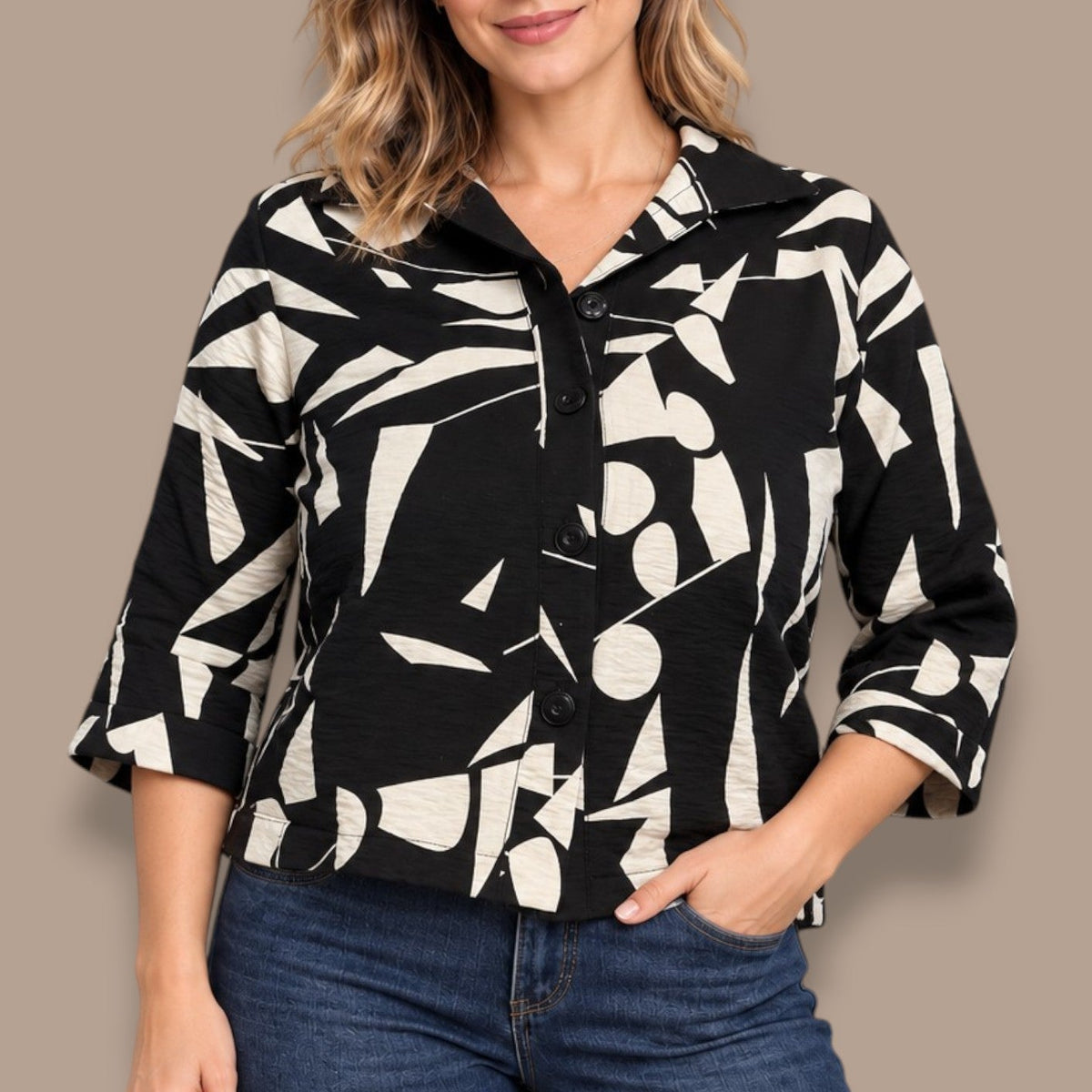 DeVia - Abstract Print Button-Front Blouse
