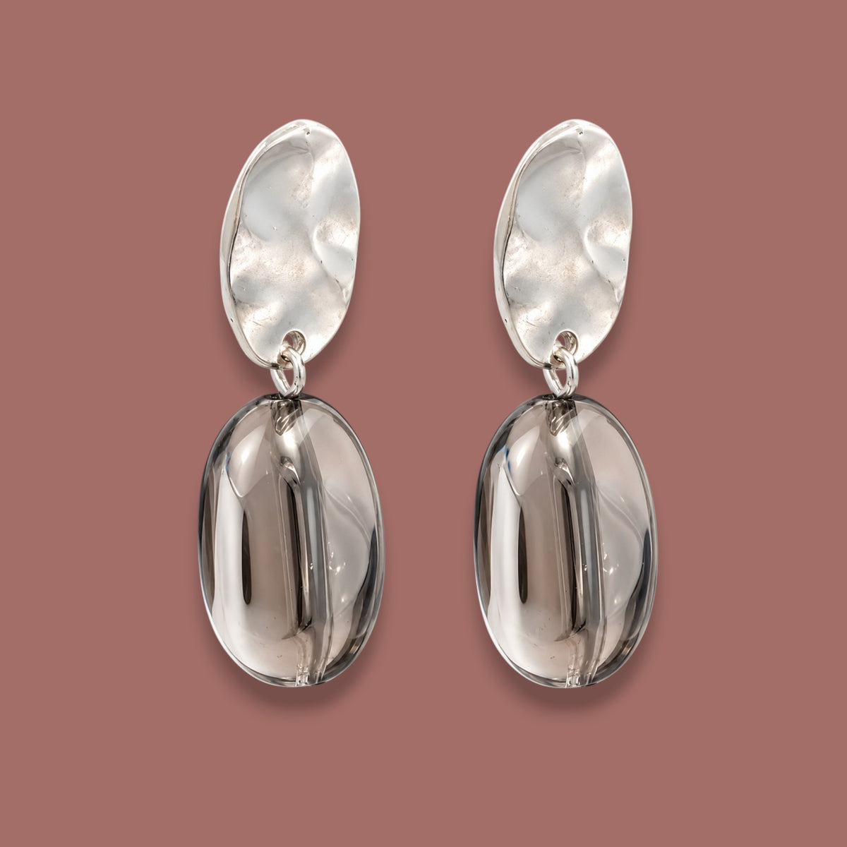 Merx - Hammered Silver & Smoky Grey Drop Earrings