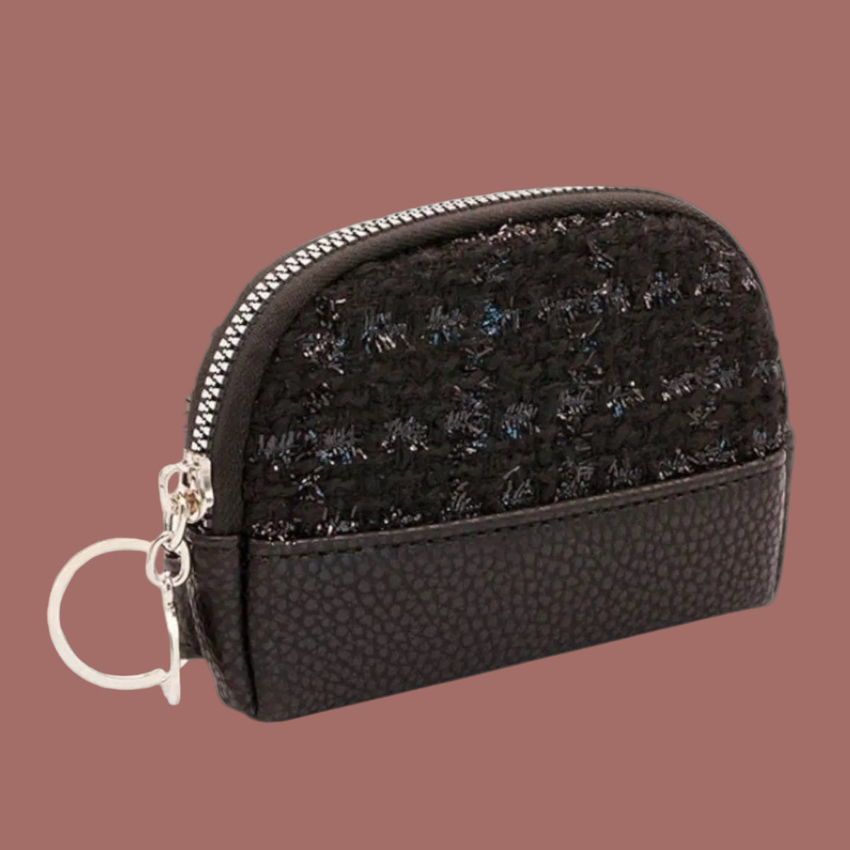 Audrey's - Tweed & Pebble Coin Purse With Key Ring
