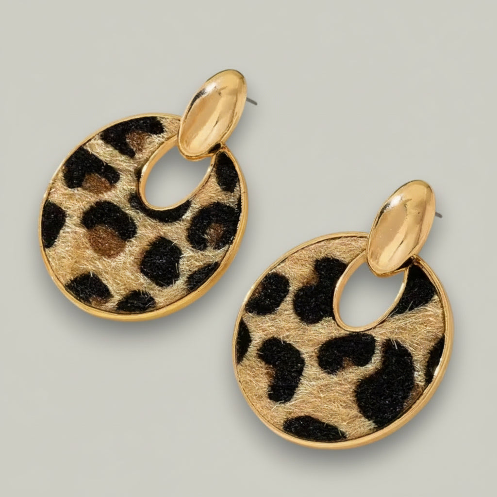 Audrey's - Golden Leopard Disc Earrings