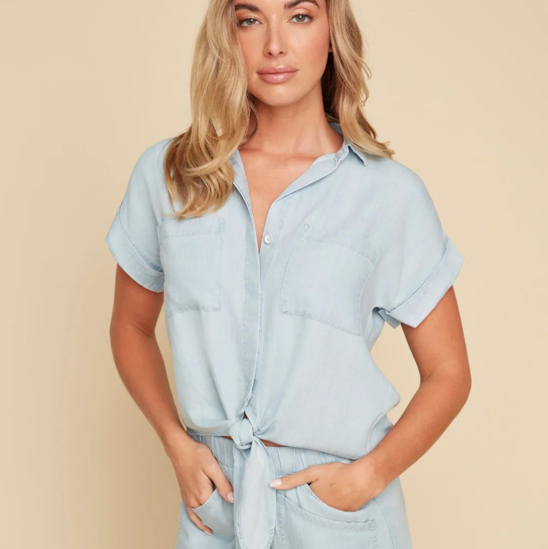 Renuar - Soft Tencel Tie Front Blouse