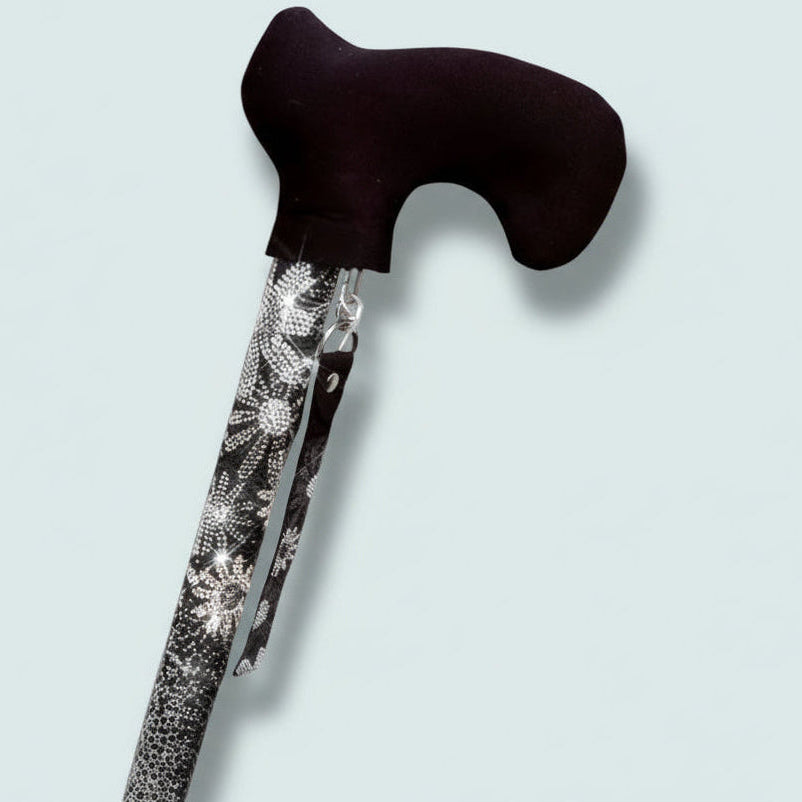 Jacqueline Kent - Midnight Floral Crest Walking Cane