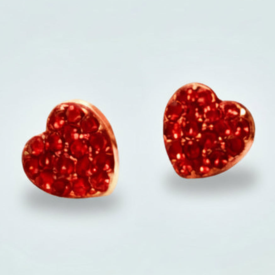 Audrey's -Crimson Spark Pavé Heart Stud Earrings