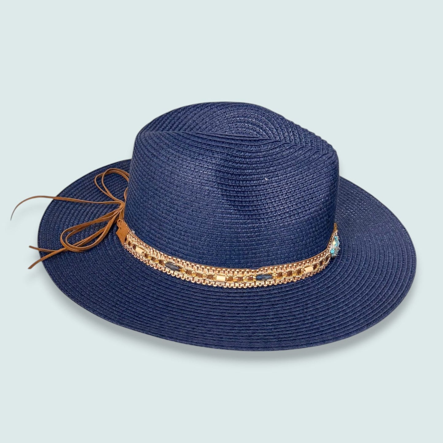 Audrey's - Refined Straw Fedora With Embellished Band