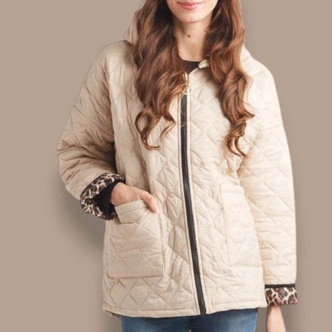 Papillon - Quilted Hooded Jacket With Leopard Trim