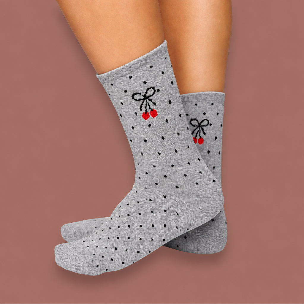 LimLim - Polka Dot Cherry Crew Socks