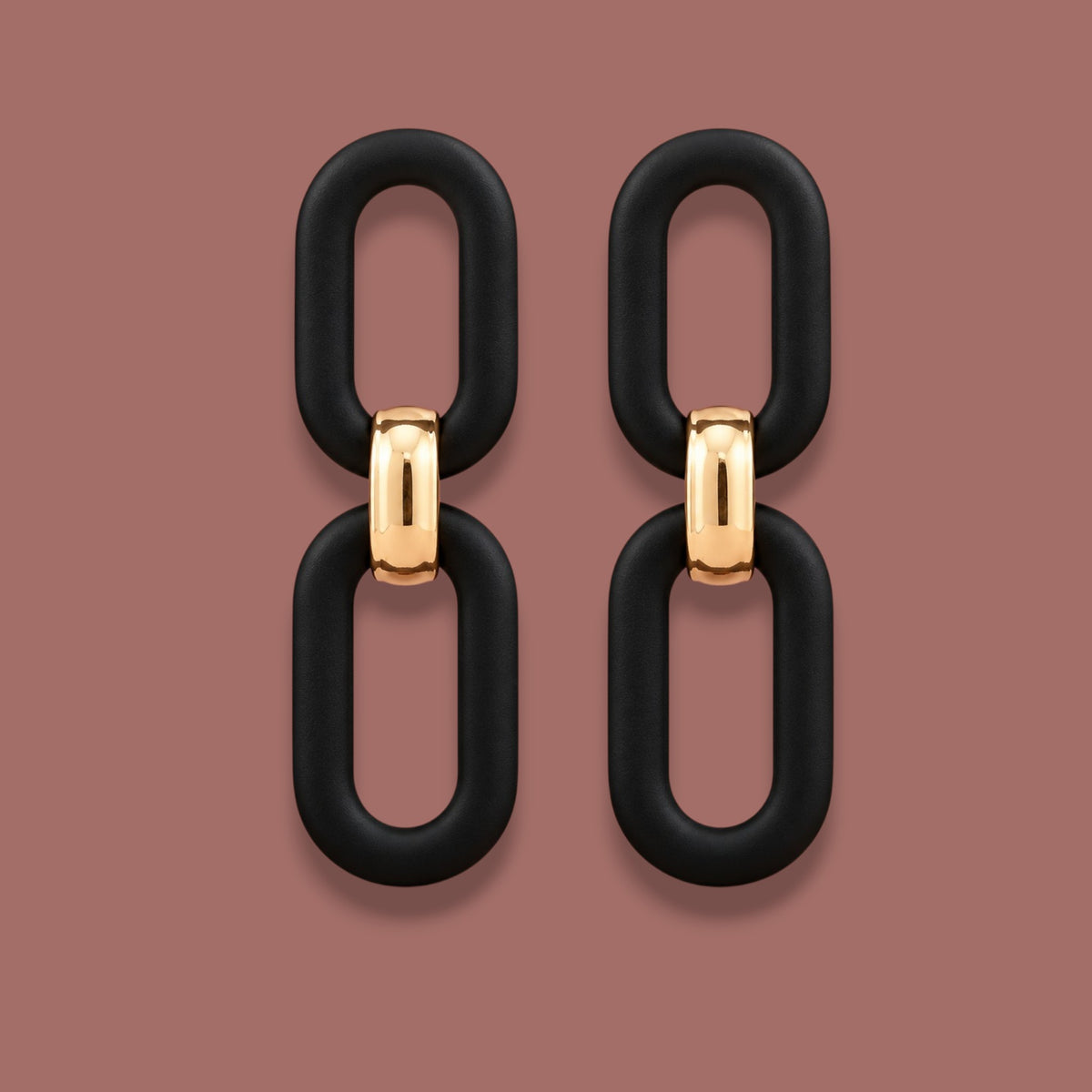 Merx - Matte Black & Gold Link Drop Earrings