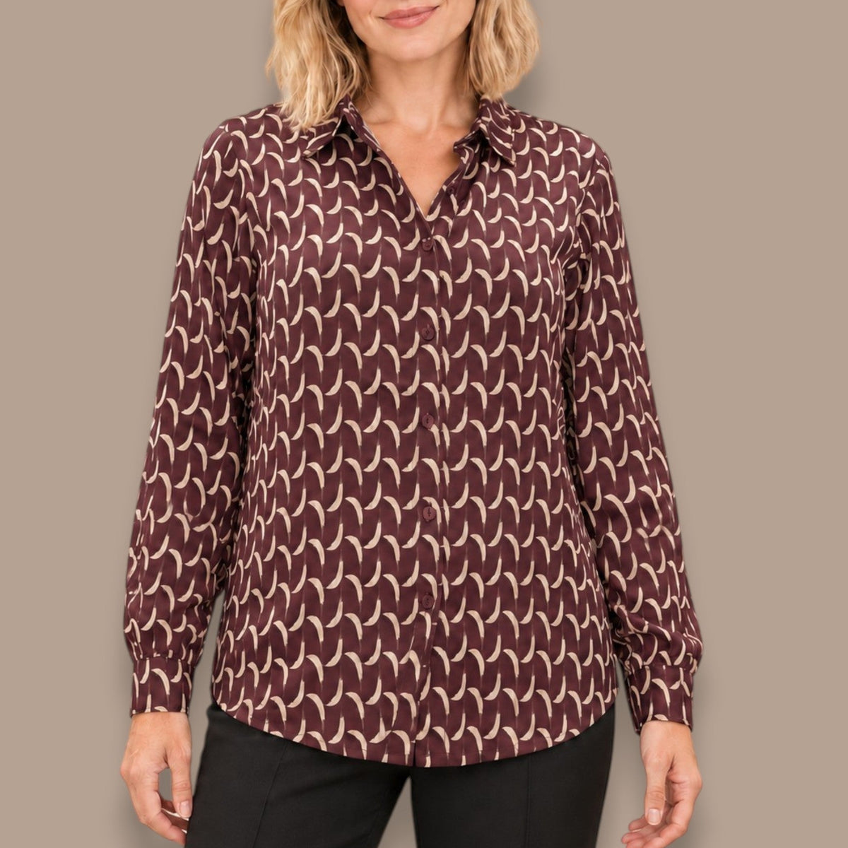 Tango Mango - Crescent Print Collared Blouse