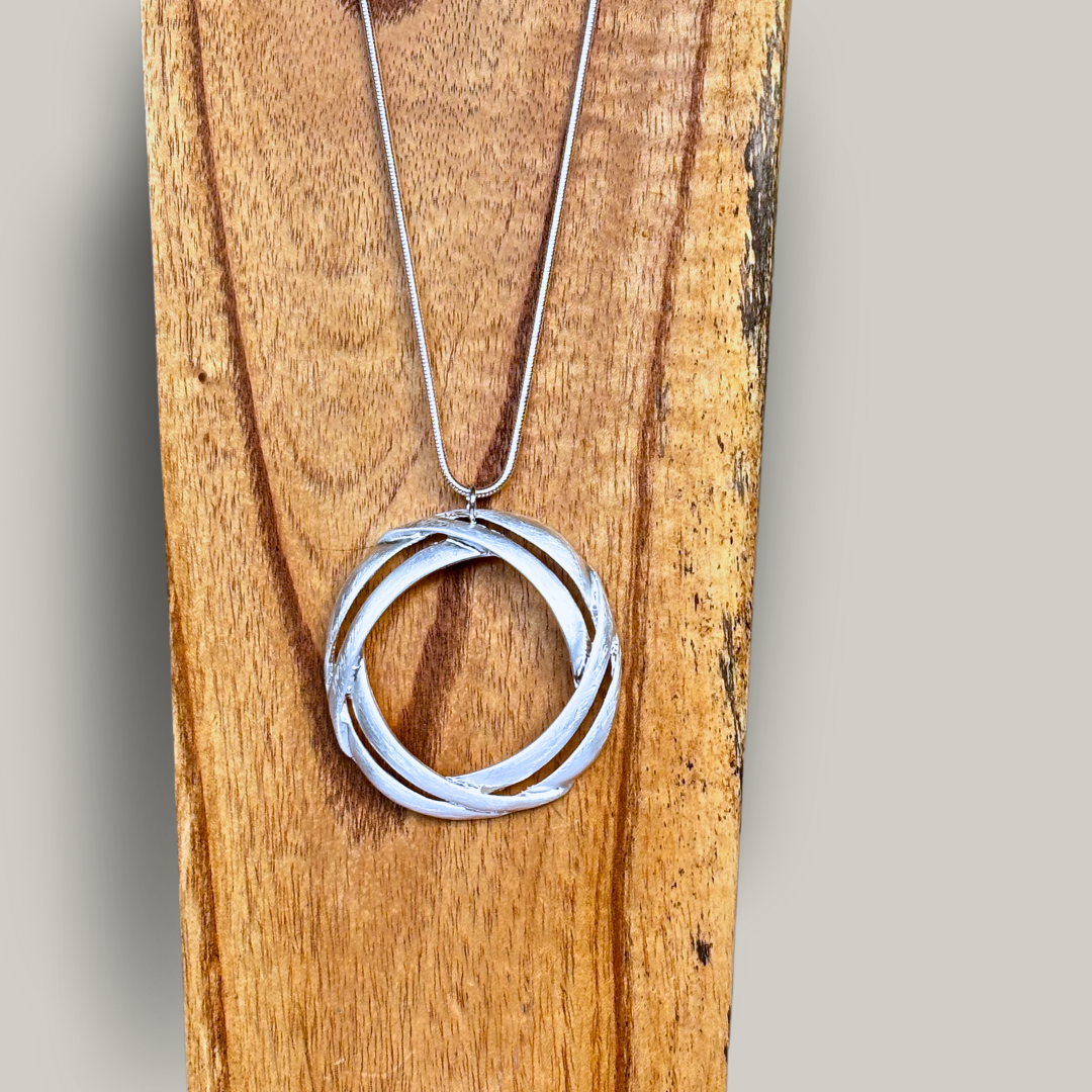 Red Coral - Braided Circle Pendant Necklace