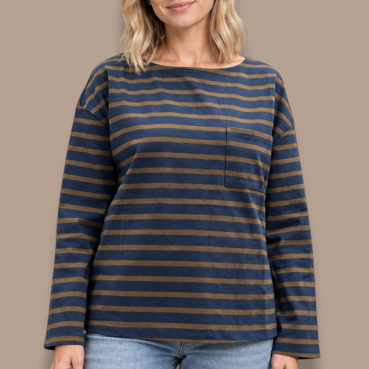 Seasalt Cornwall - Striped Boat Neck Top With Chest Pocket