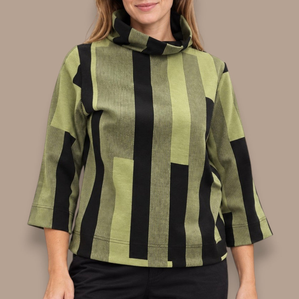 Sunday - Geometric Stripe Cowl Neck Top