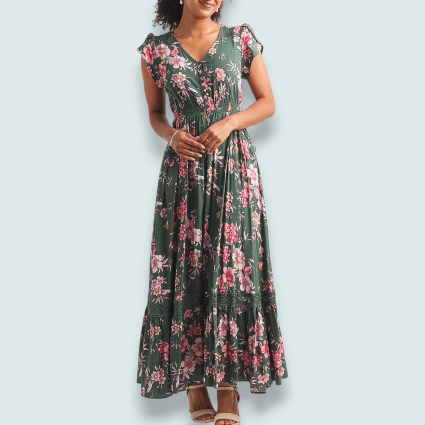Papillon - Floral Button Front Maxi Dress