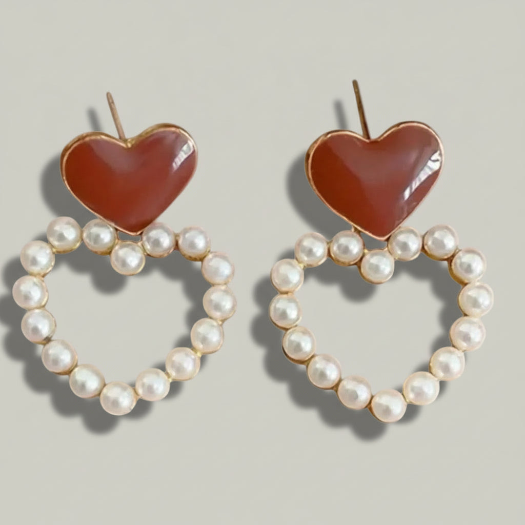Audrey's - Drop Pearl Heart Earrings