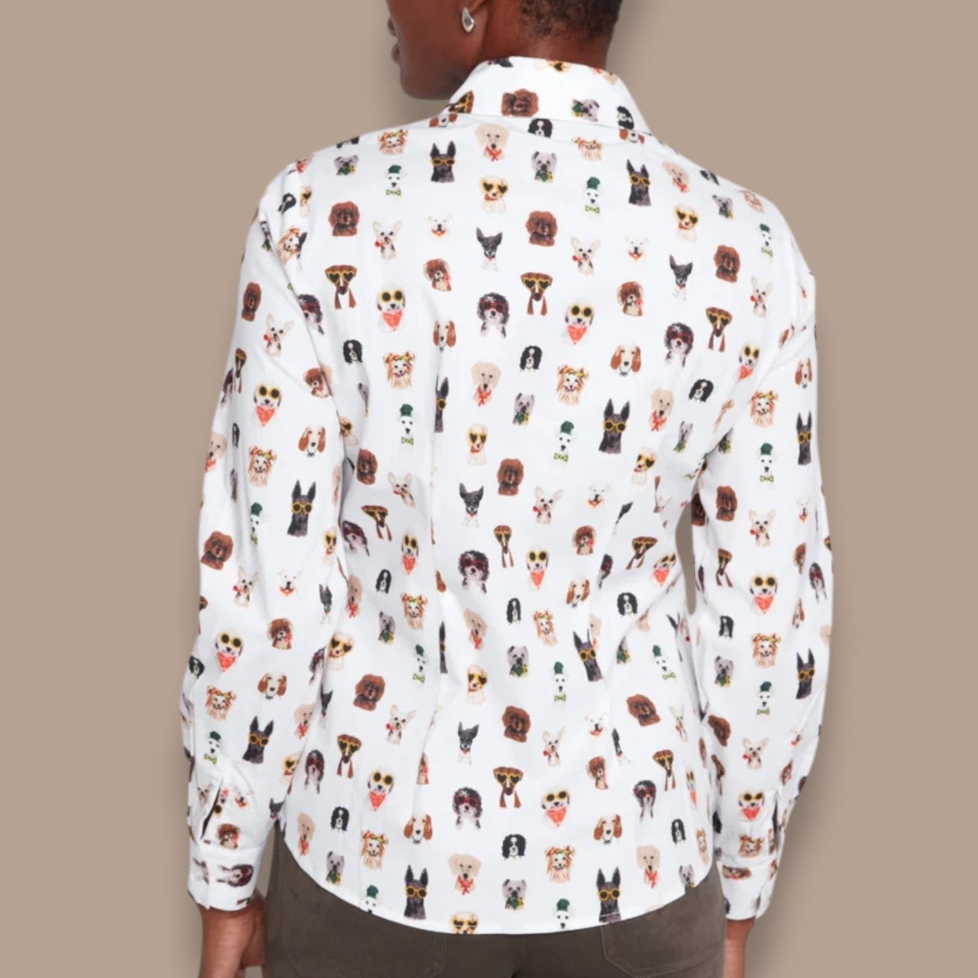 Renuar - Dog Print Poplin Button-Down Blouse