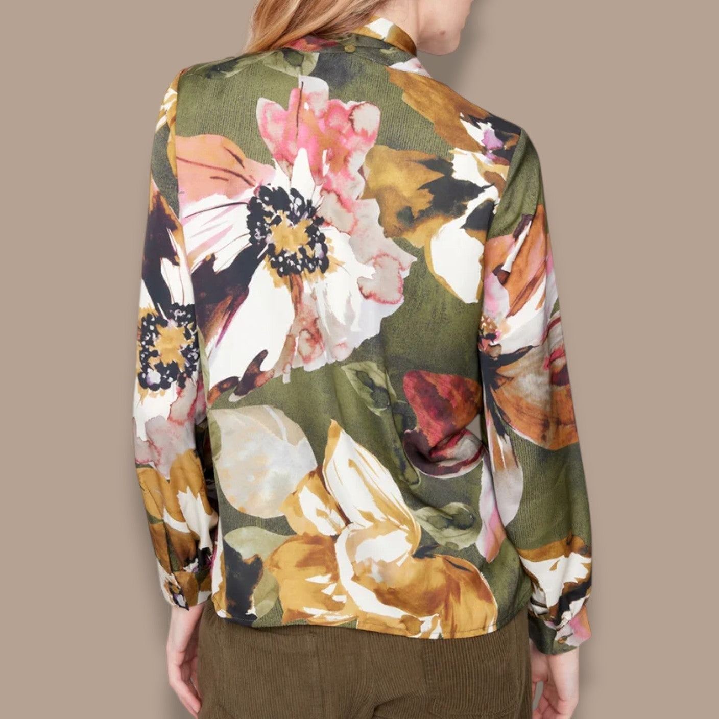 Renuar - Peonies Satin Blouse With Detachable Bow