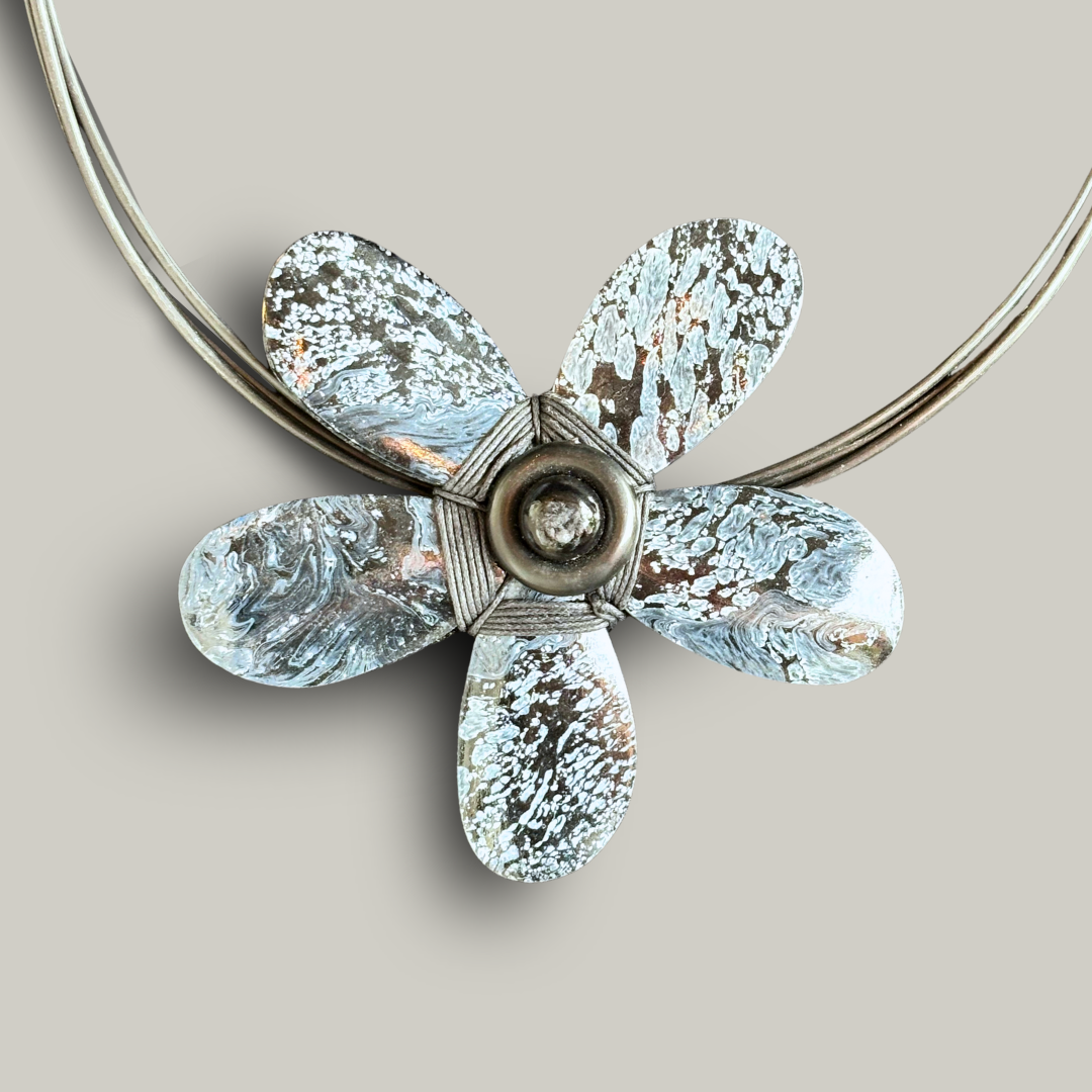 Red Coral - Wood Flower Pendant Necklace