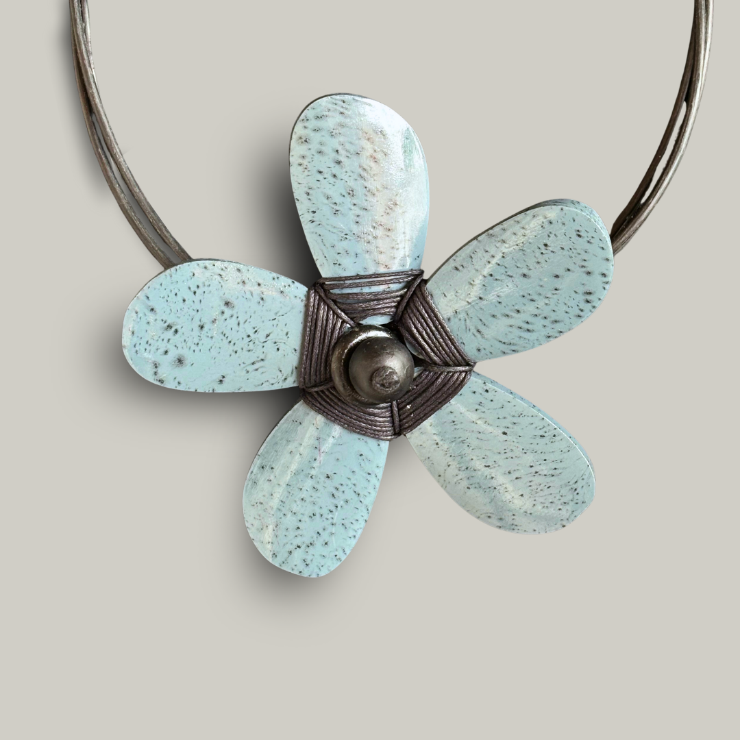 Red Coral - Wood Flower Pendant Necklace