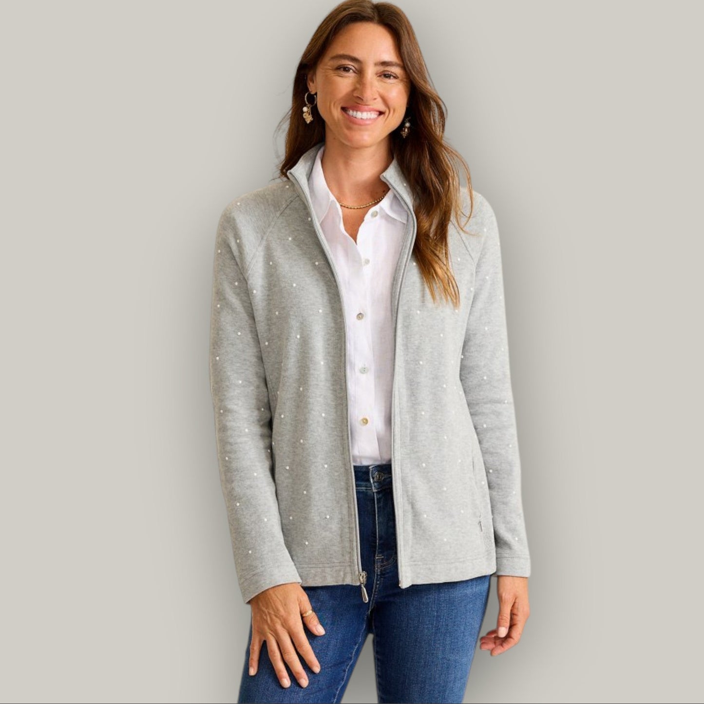 Tommy Bahama - Embellished Pearl Full-Zip Cardigan