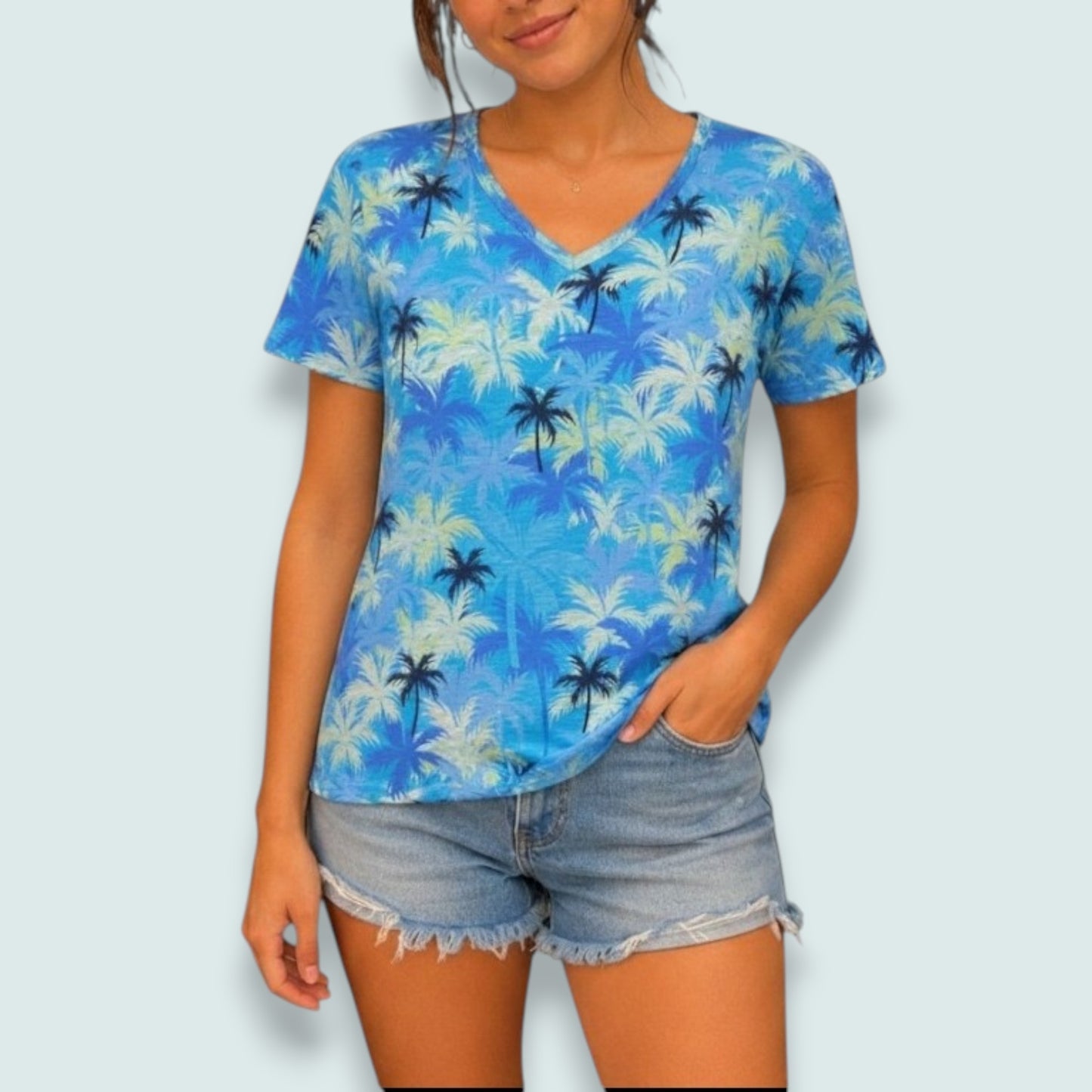 Tango Mango - Tropical Palm V-Neck Top