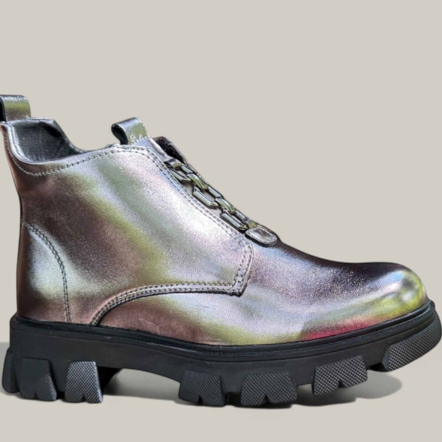 Little Empresses - Vegan Patent Leather Buckle Front Side Zip Boot