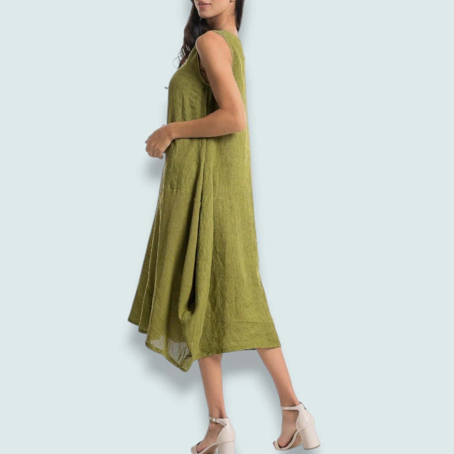 Linen O - Olive Linen Swing Dress