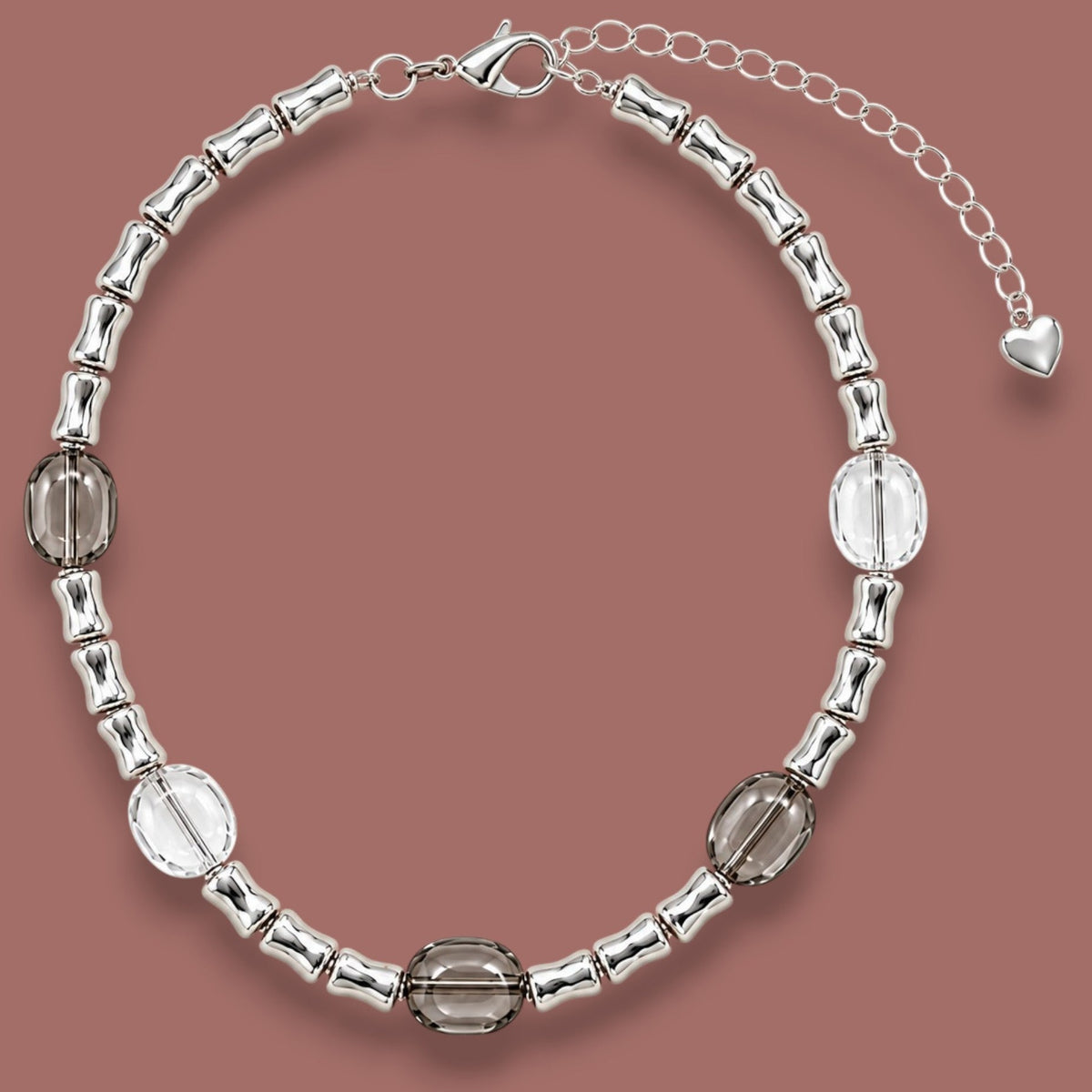 Merx - Smokey Grey & Clear Beaded Necklace