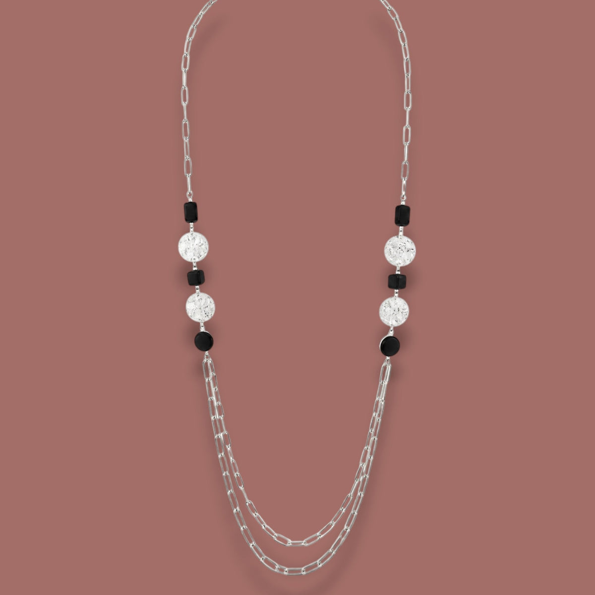 Merx - Silver Disc Double-Layer Necklace