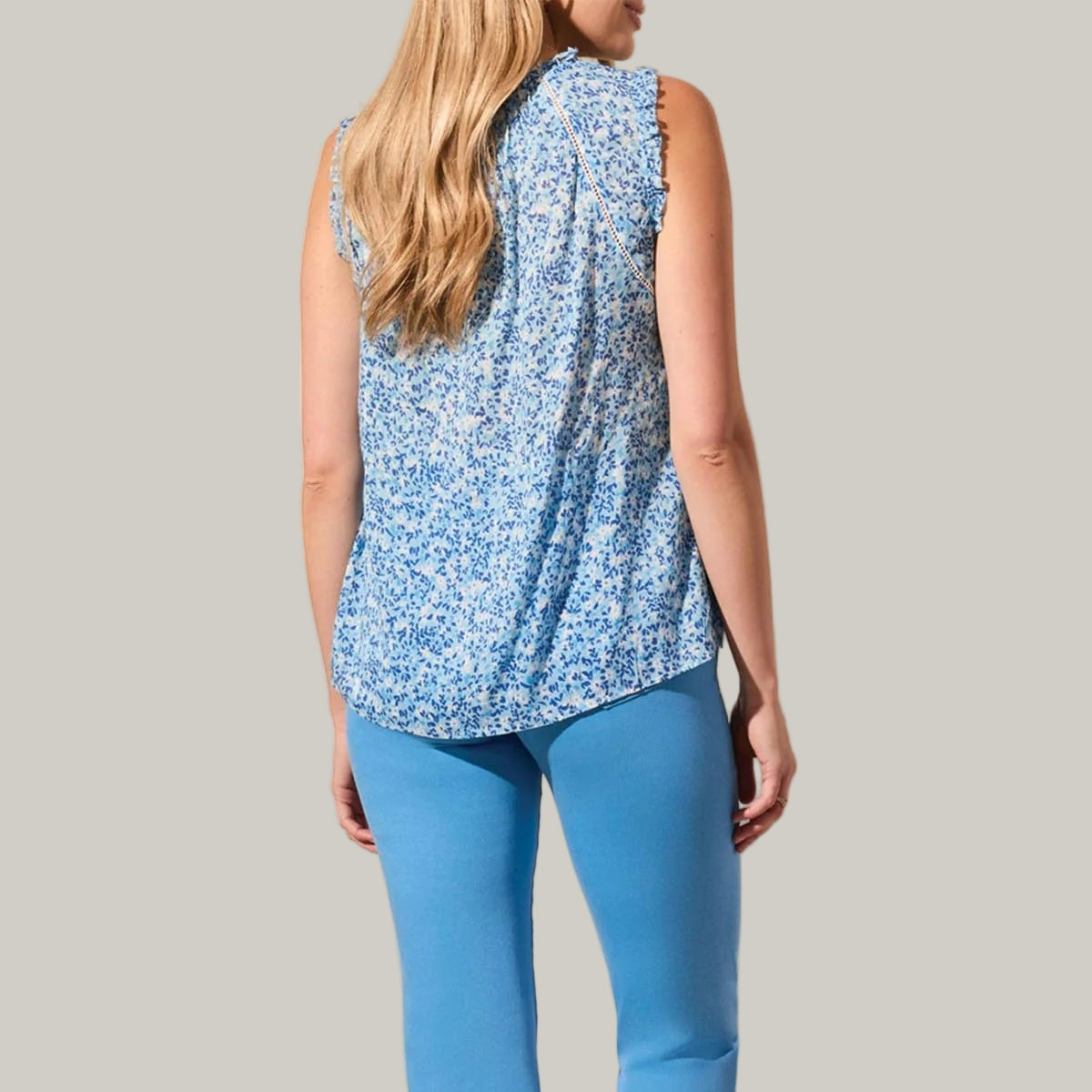 Tribal - Printed Sleeveless Blouse With Crochet Trim