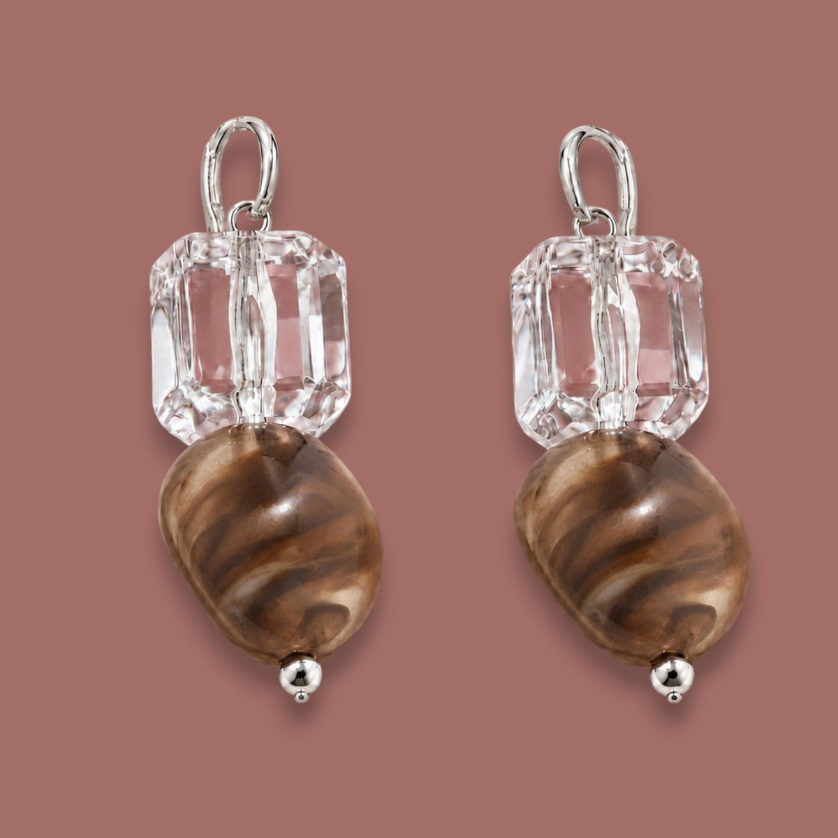 Merx - Clear & Brown Swirl Drop Earrings