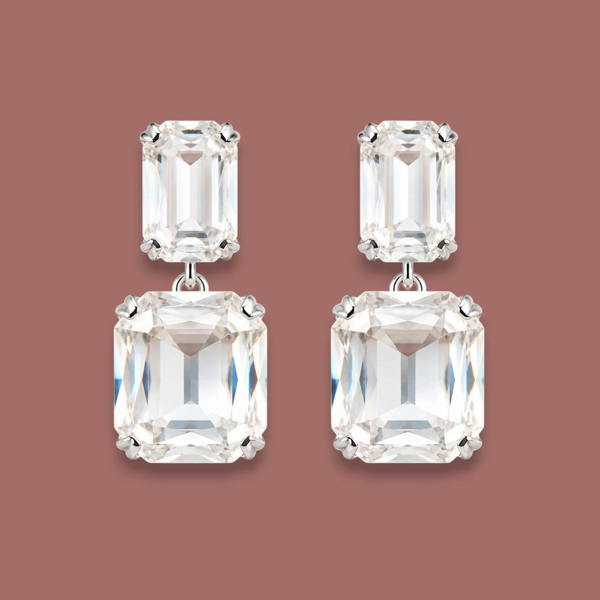 Merx - Clear Crystal Double Drop Earrings