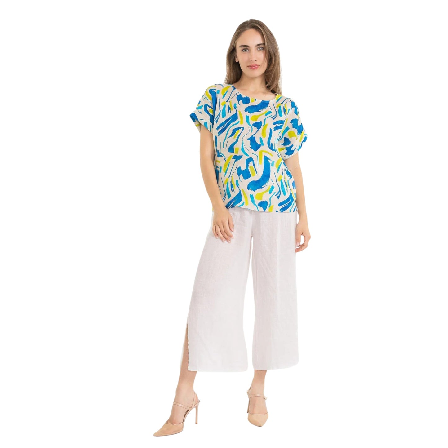 Linen O - Abstract Print Linen Top