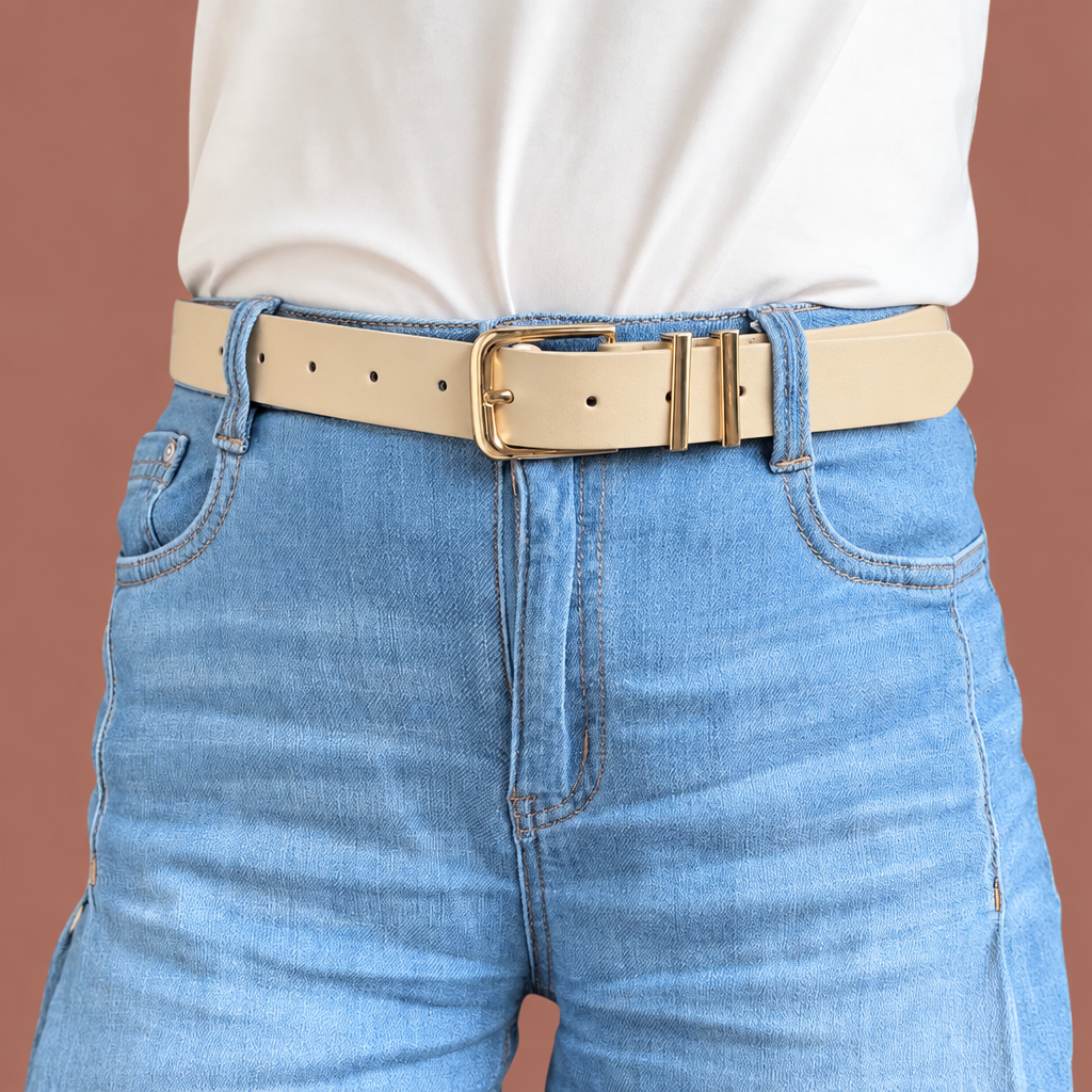 Audrey's - Essential Faux Leather Belt With Gold Buckle