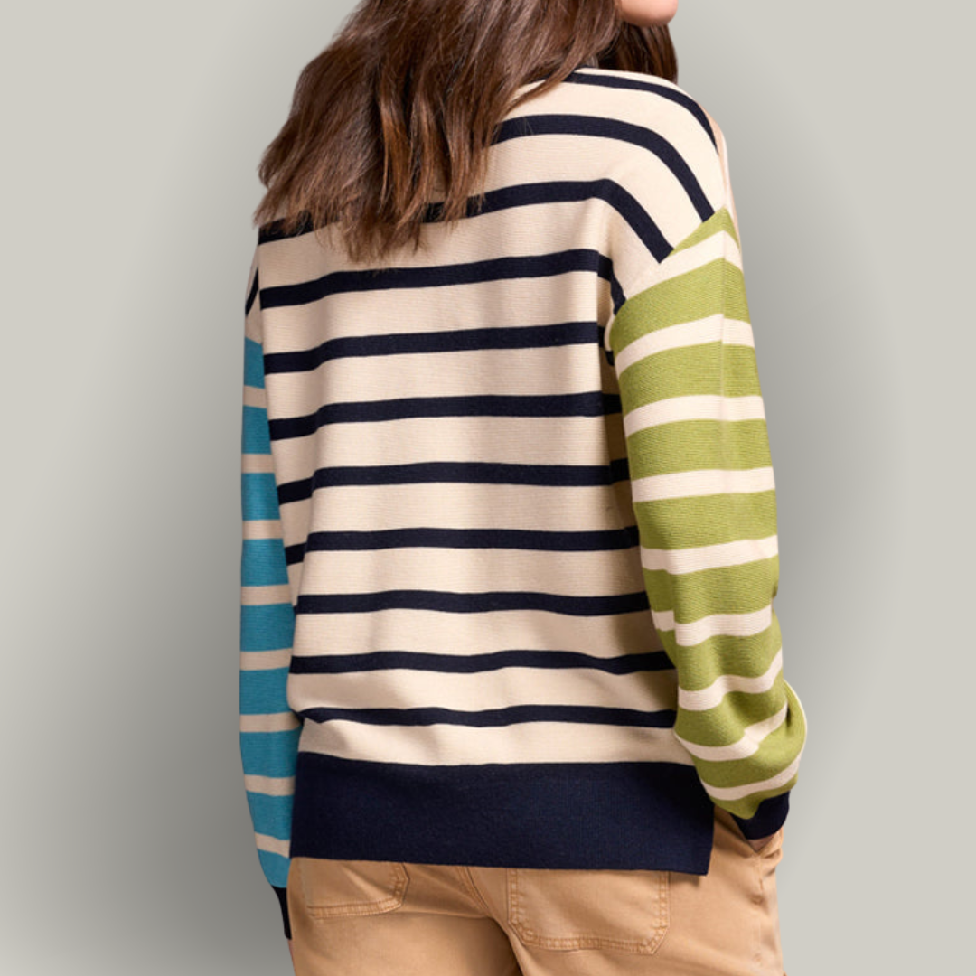 Tribal - Multi Stripe Lightweight Crew Neck Sweater