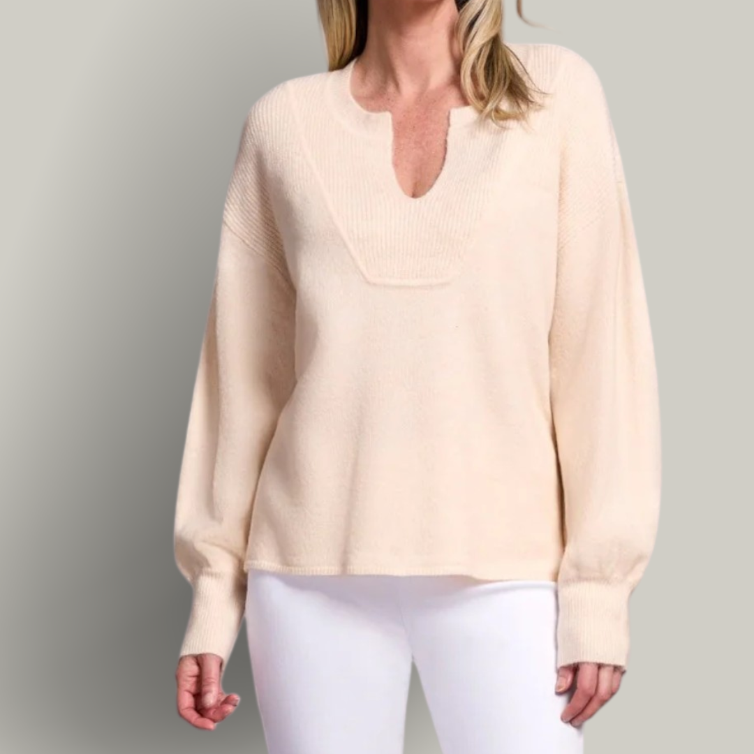 Tribal - Mandarin Collar Long Puff Sleeve Sweater