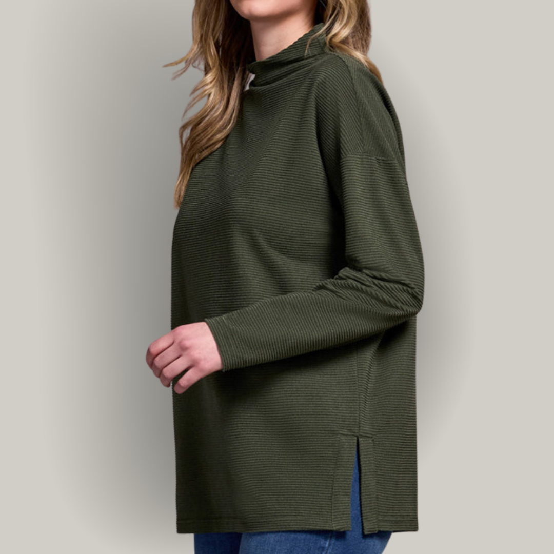 Tribal - Funnel Neck Tunic With Side Slits