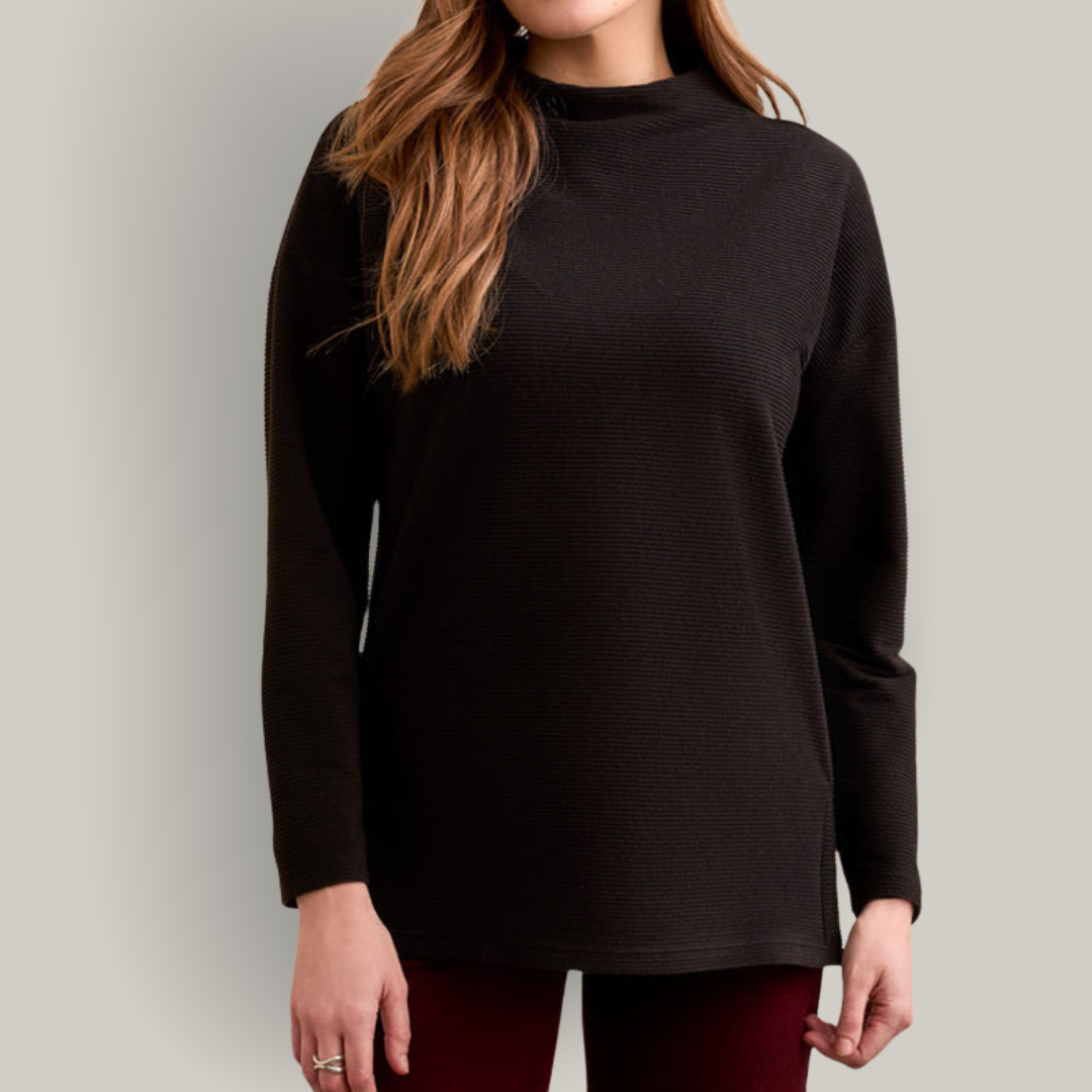 Tribal - Funnel Neck Tunic With Side Slits