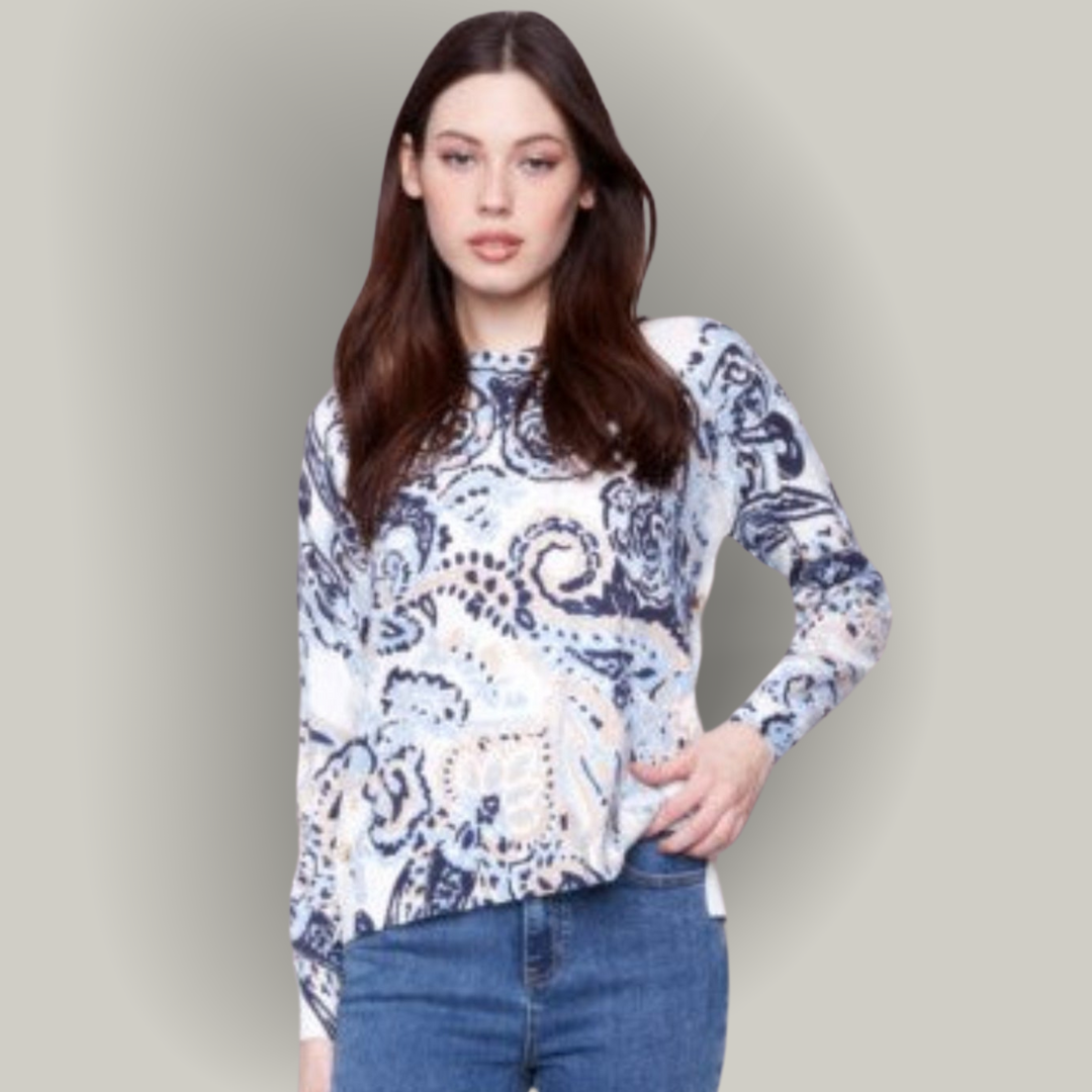 Charlie B - Printed Sweater With Side Buttons