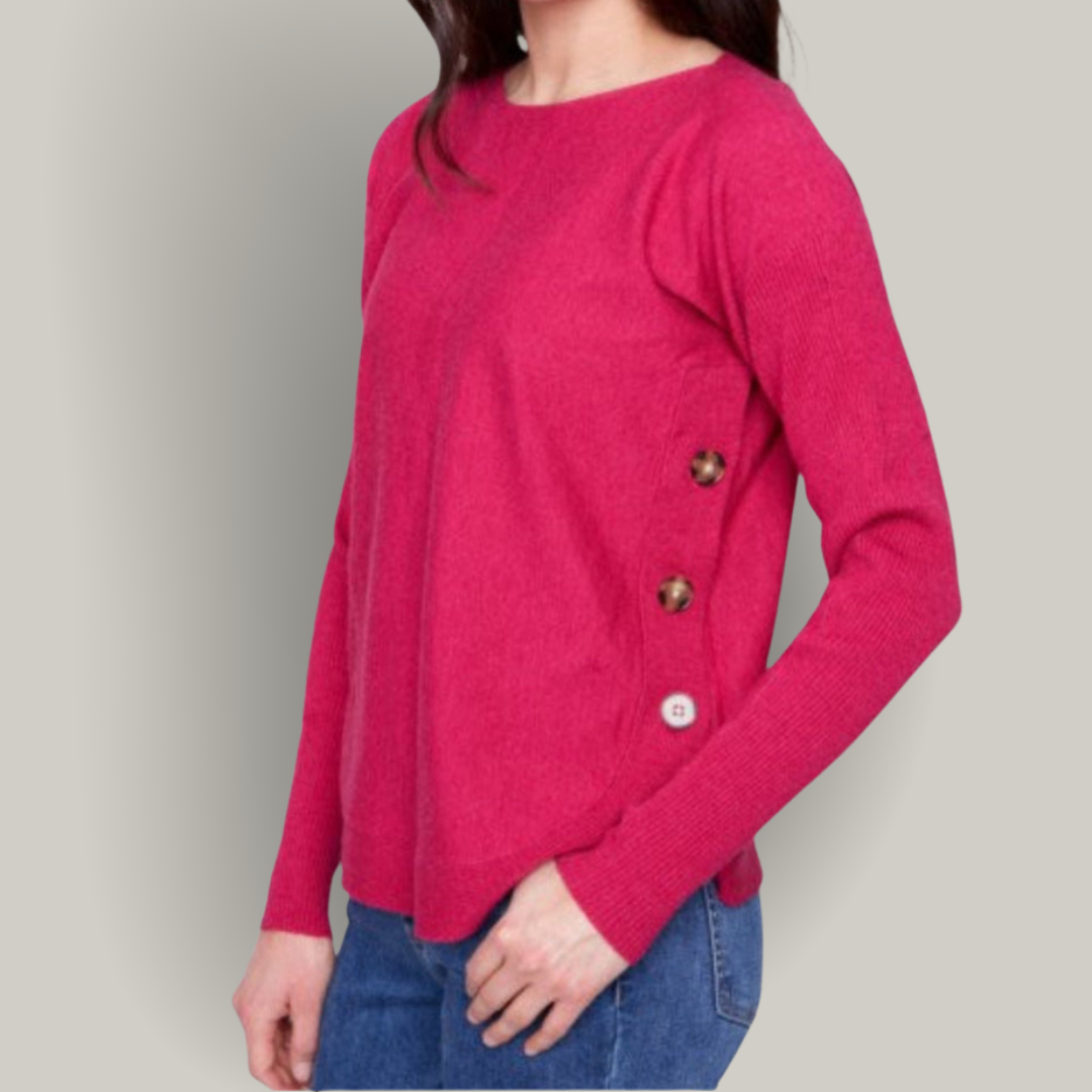 Charlie B - Boat Neck Sweater With Side Button Detail